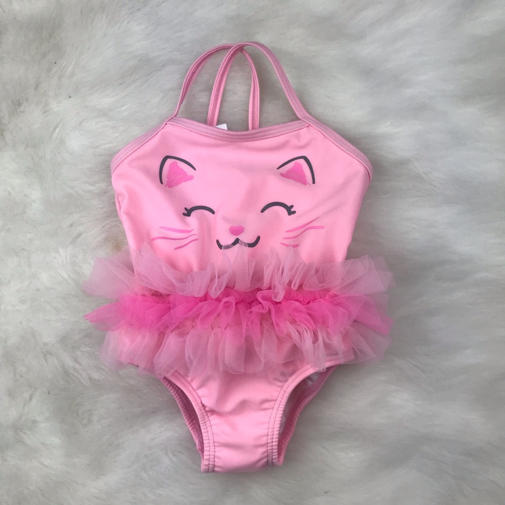Toddler Tulle Pink One Piece Swimsuit 12 months